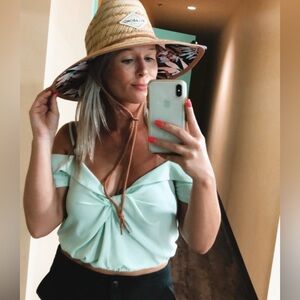 Express Green Off-Shoulder Tie Front Crop Top